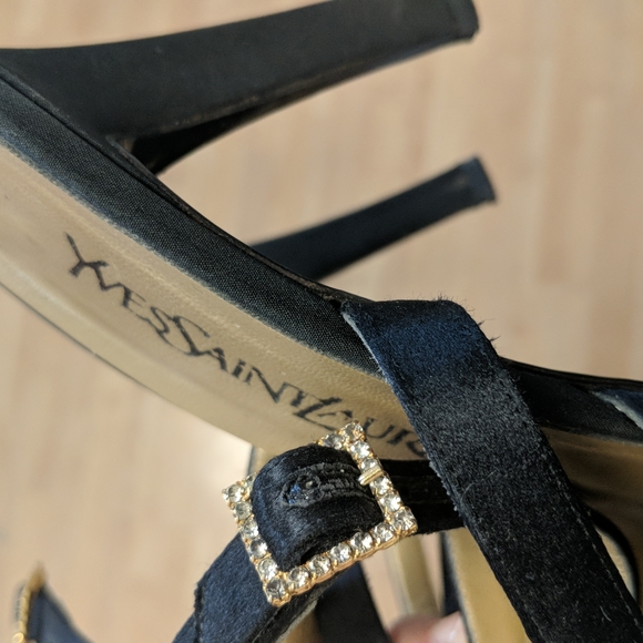 YSL black dressy ankle strap high heal shoes, size 8 M - Picture 7 of 13